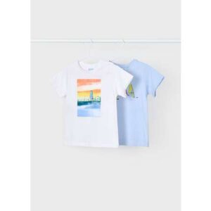 Mayoral Boys Windsurf Short Sleeve Shirt Set of 2- Blanco- Cielo VAT $37.54