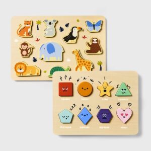 Wooden Shapes & Animals Puzzles - 2pc Set VAT$26.40