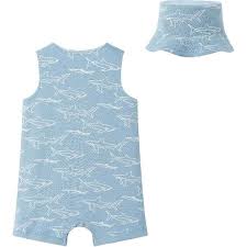 Andy & Evan Shark woven romper & hat set VAT $43.40