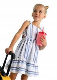 Mayoral Toddler Girl Ruffled Striped Dress- Oceano VAT $56.41